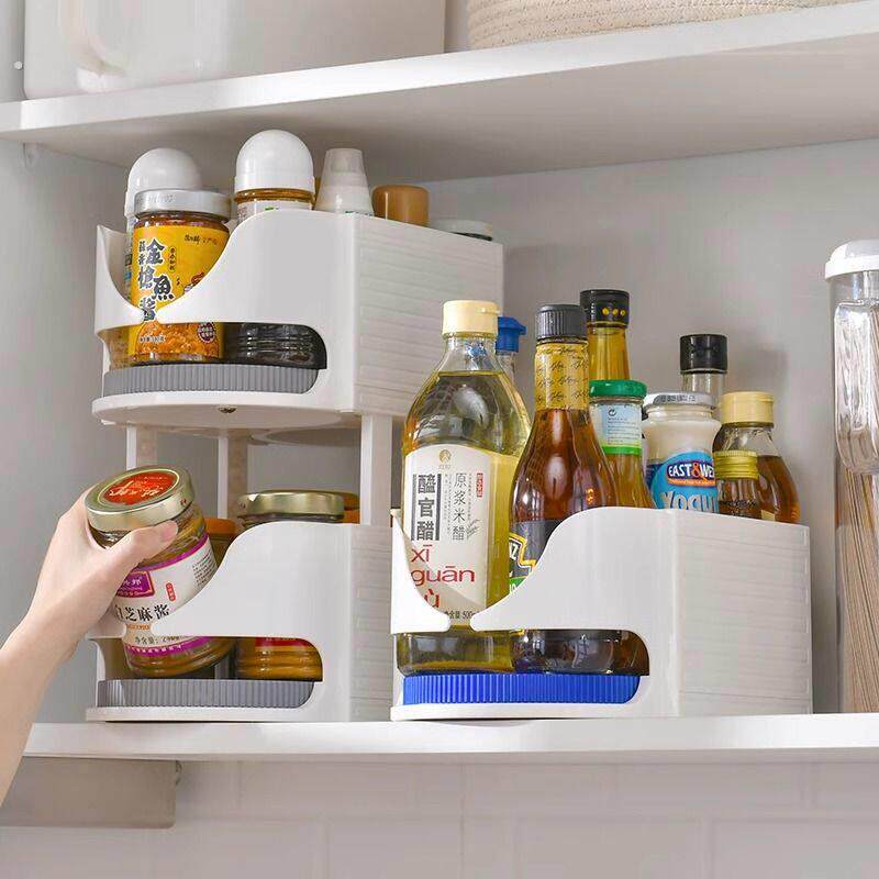 多功能旋转调味品收纳架厨房调味品架多层置物架双层转盘