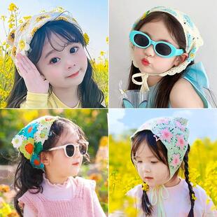 儿童法式覆古头巾针织三角头巾外出游玩拍照头饰女童甜美可爱发带