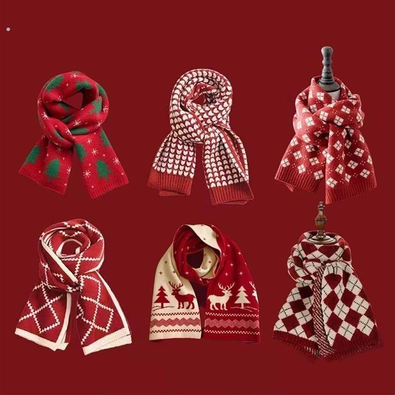 圣诞围巾男女冬季红色新年过年学生情侣礼物毛线针织保暖围脖新款