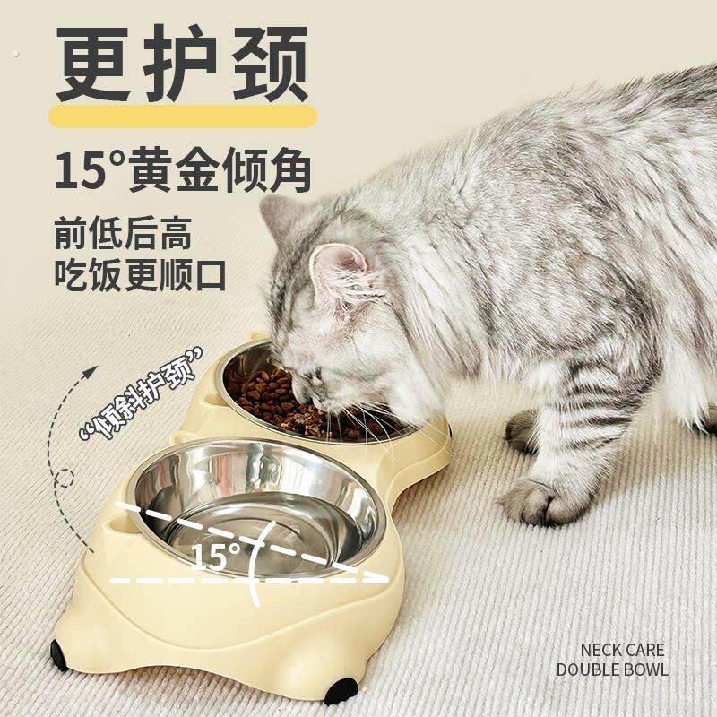 护颈不锈钢猫碗双碗狗碗食盆防打翻宠物猫咪水碗粮碗饭碗饭碗小狗