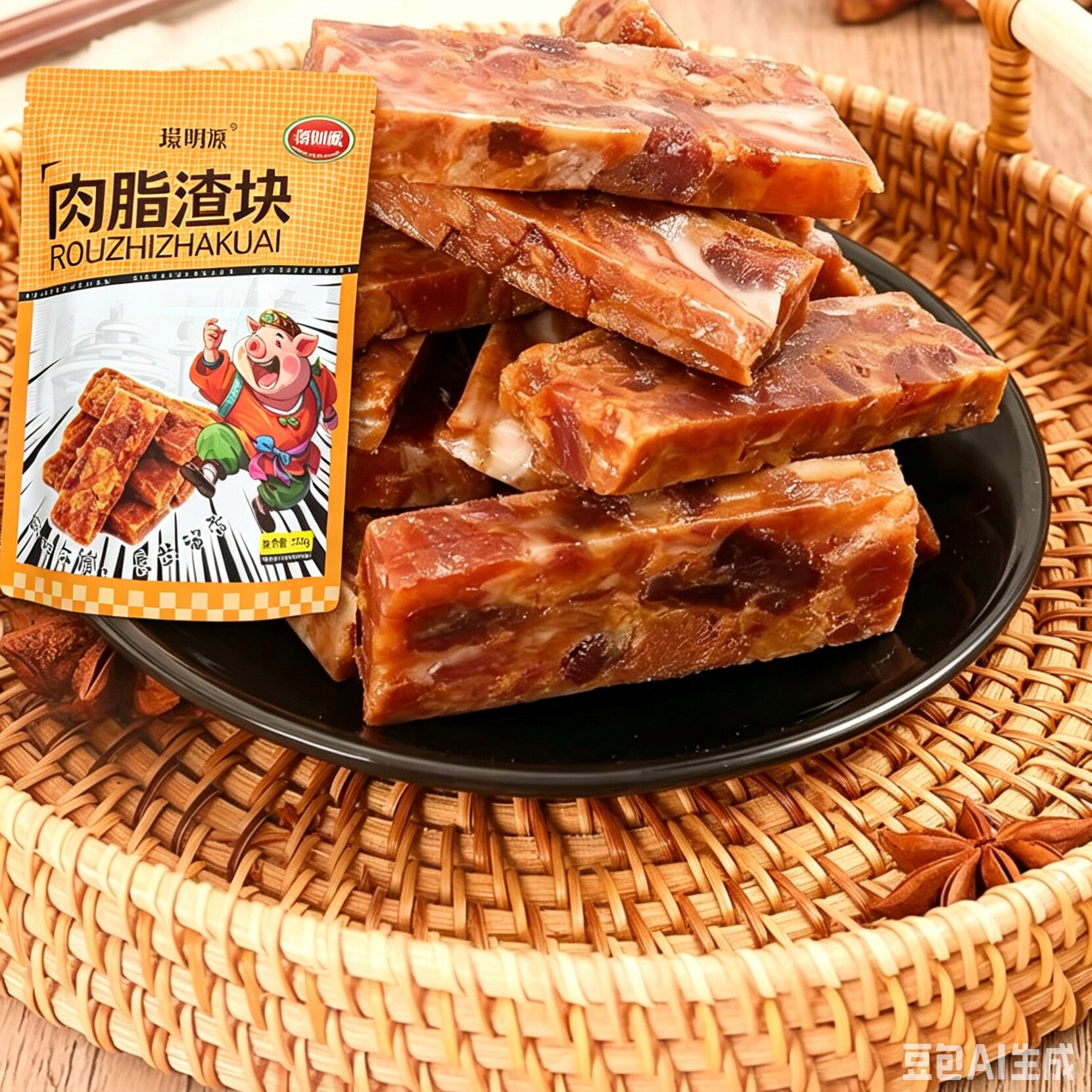 军旺脂渣青岛特产脂渣真空锁鲜