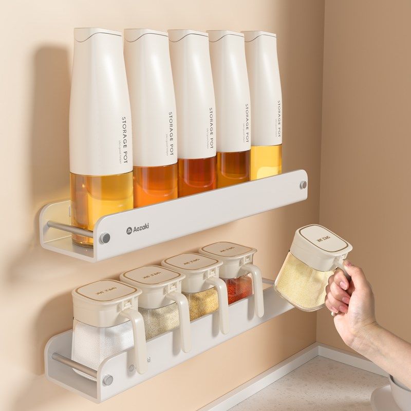 壁挂油壶调料盒收纳架厨房家用免打孔油瓶罐密封盐罐调味料收纳架,厨房/烹饪用具,调味瓶罐/调料研磨器,淘宝优惠券,粉丝福利购,淘宝优惠卷