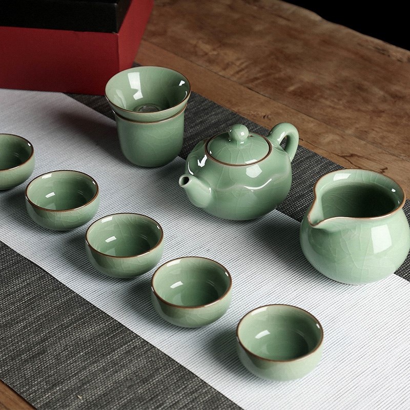 九工匠青瓷功夫茶具陶瓷家用简约茶壶带过滤整套茶道装茶杯