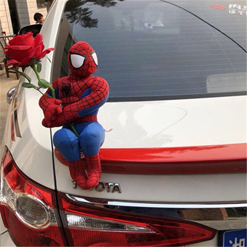车载公仔恶搞蜘蛛侠汽车外饰品车顶佩奇玩偶尾部外观装饰用品