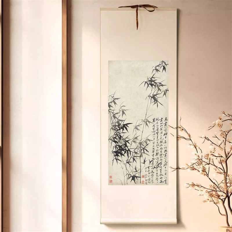 清郑板桥墨竹图国画中式客厅玄关复古装饰画书房茶室竖版卷轴挂画,家居饰品,国画,淘宝优惠券,粉丝福利购,淘宝优惠卷