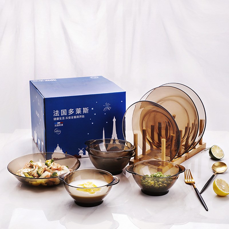 多莱斯欧式钢化玻璃餐具碗盘装简约菜盘碟