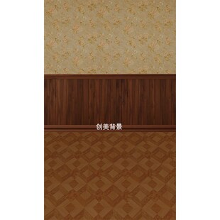 创美影楼室内法式全家福背景影棚碎花壁画复古墙纸拍照摄影背景