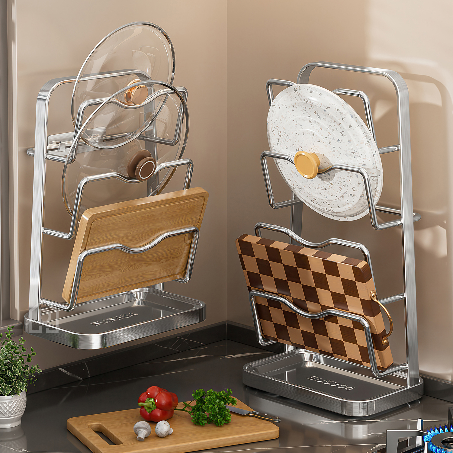 304不锈钢壁挂式免打孔锅盖架