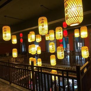竹编灯笼灯仿古风饭店户外连串插电黄色长农家院烧烤装饰