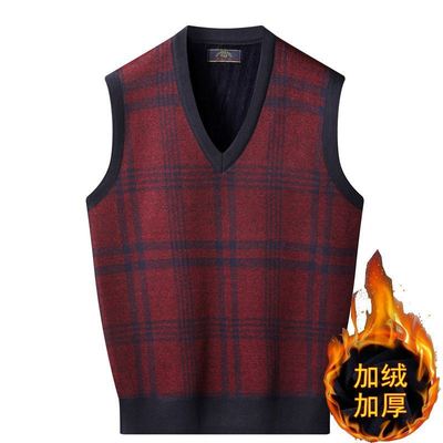 中老年马甲男秋冬季加绒套头坎肩男士保暖背心男款爸爸针织马夹