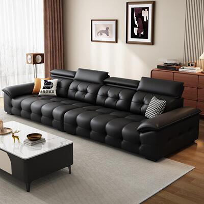政府补贴劳伦斯头层牛皮沙发意式极简大户型轻奢直排真皮沙发客厅