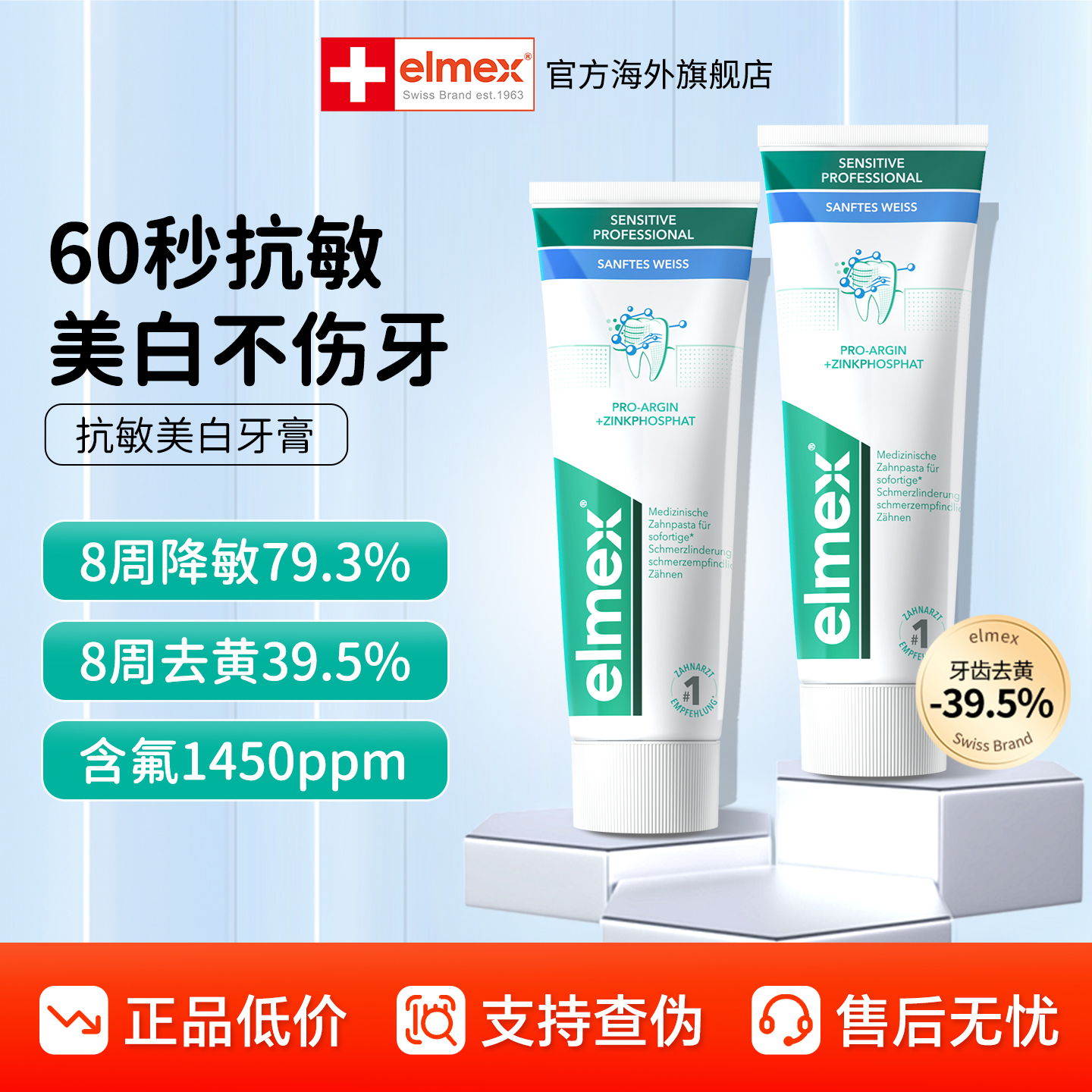 elmex艾美适抗敏感牙膏含氟防蛀防龋齿固齿去黄净白成人美白牙膏