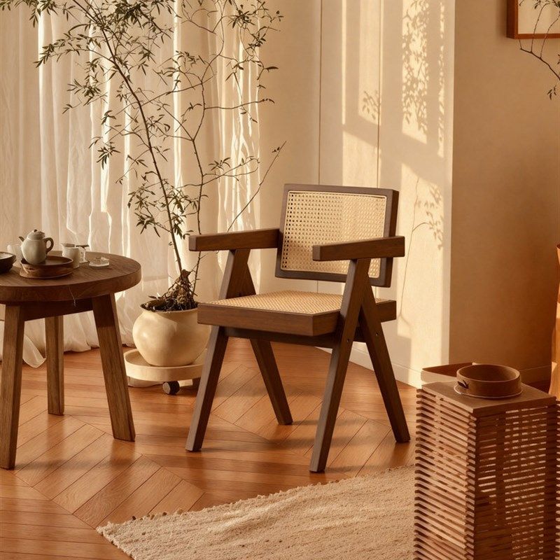 茶椅实木餐椅中古昌迪加尔椅软包休闲靠背藤编椅茶桌喝茶椅子,住宅家具,餐椅,淘宝优惠券,粉丝福利购,淘宝优惠卷