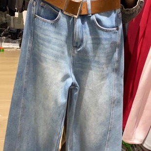 DIMO8633冬款高腰复合绒显瘦弯刀牛仔阔腿裤女宽松百搭筒裤