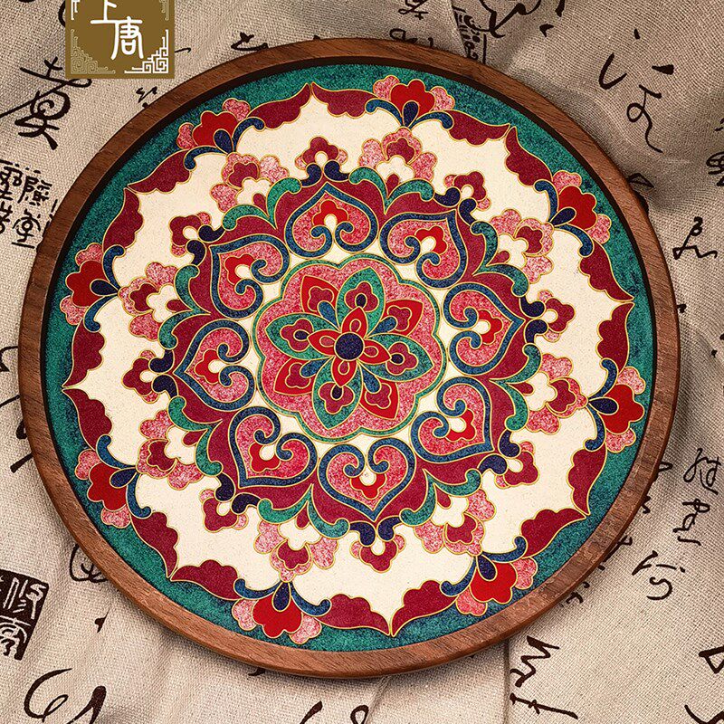 北美胡桃木圆形大茶盘壶承敦煌藻井唐宝相花DIY釉料材料包,特色手工艺,景泰蓝,淘宝优惠券,粉丝福利购,淘宝优惠卷
