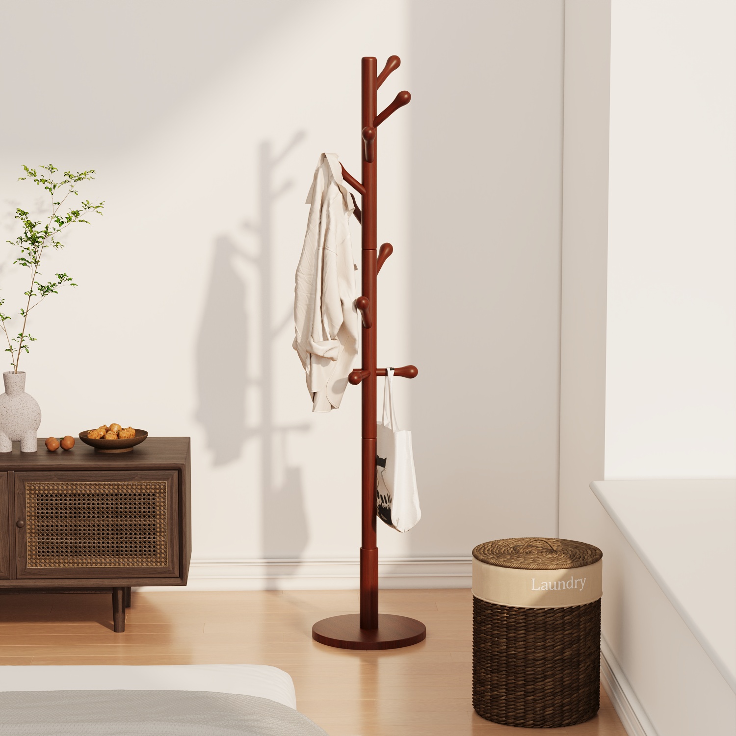 实木衣架落地衣帽架卧室家用挂衣架简易立式挂衣杆网红室内挂包架