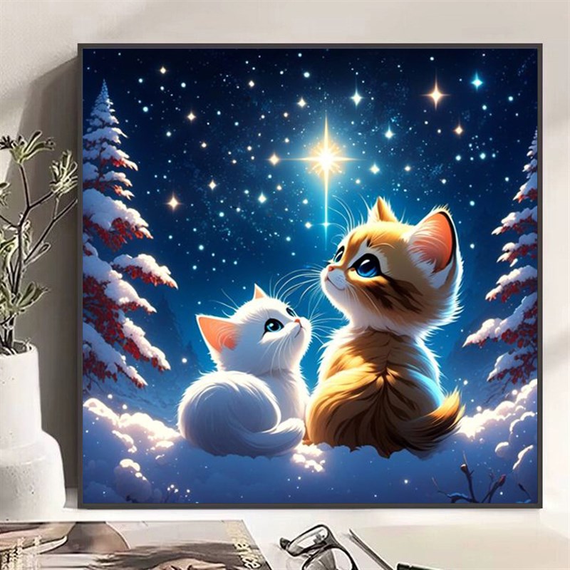 唯美动物猫咪风景钻石画2025新款手工5d点贴钻十字绣客厅卧室满钻