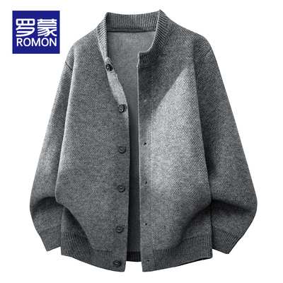 罗蒙圆领开衫毛衣男休闲针织外套