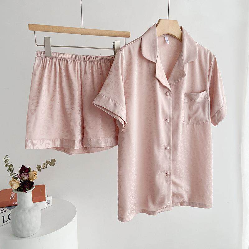小红书粉色豹纹冰丝性感睡衣女薄睡衣/家居服套装