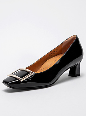 CHCH2025气质矩形金属扣浅口高跟鞋女百搭粗跟单鞋CN2B5151