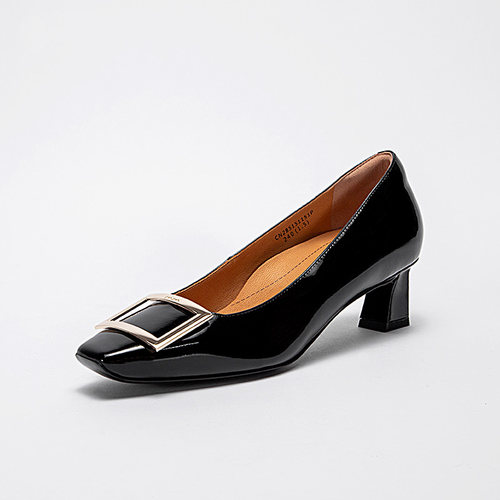 CHCH2025气质矩形金属扣浅口高跟鞋女百搭粗跟单鞋CN2B5151