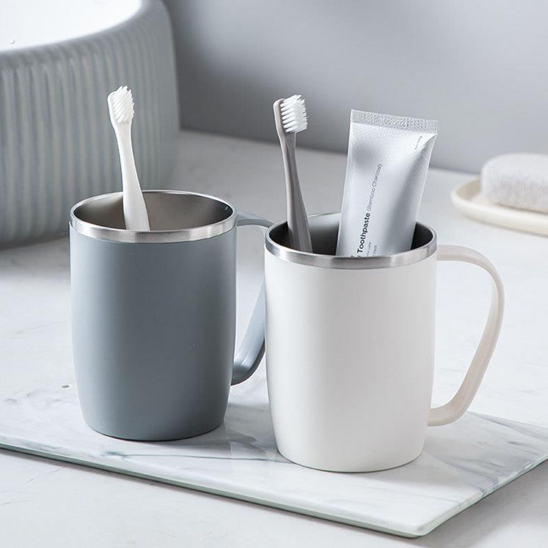 不锈钢漱口杯轻奢刷牙杯子家用高档口盅情侣牙具牙刷杯洗漱杯手柄
