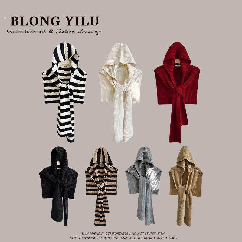 设计感条纹针织连帽披肩女秋冬新款保暖围巾帽子一体外搭护颈围脖,服饰配件/皮带/帽子/围巾,围巾/丝巾/披肩,淘宝优惠券,粉丝福利购,淘宝优惠卷