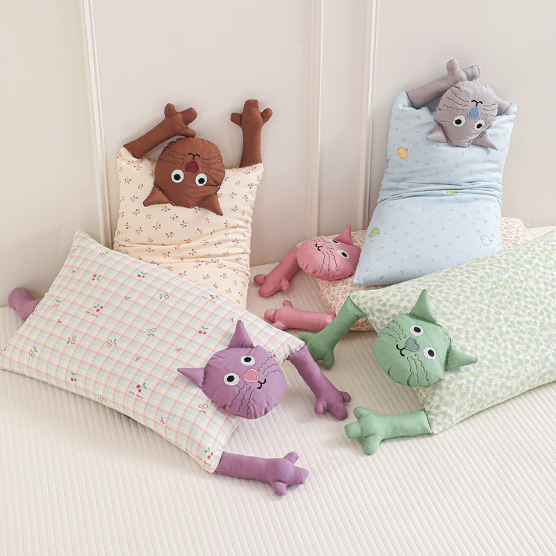 荞麦枕纯棉全棉双层纱宝宝可爱猫咪低枕芯儿童卡通枕可拆卸枕头芯,床上用品,花草枕,淘宝优惠券,粉丝福利购,淘宝优惠卷