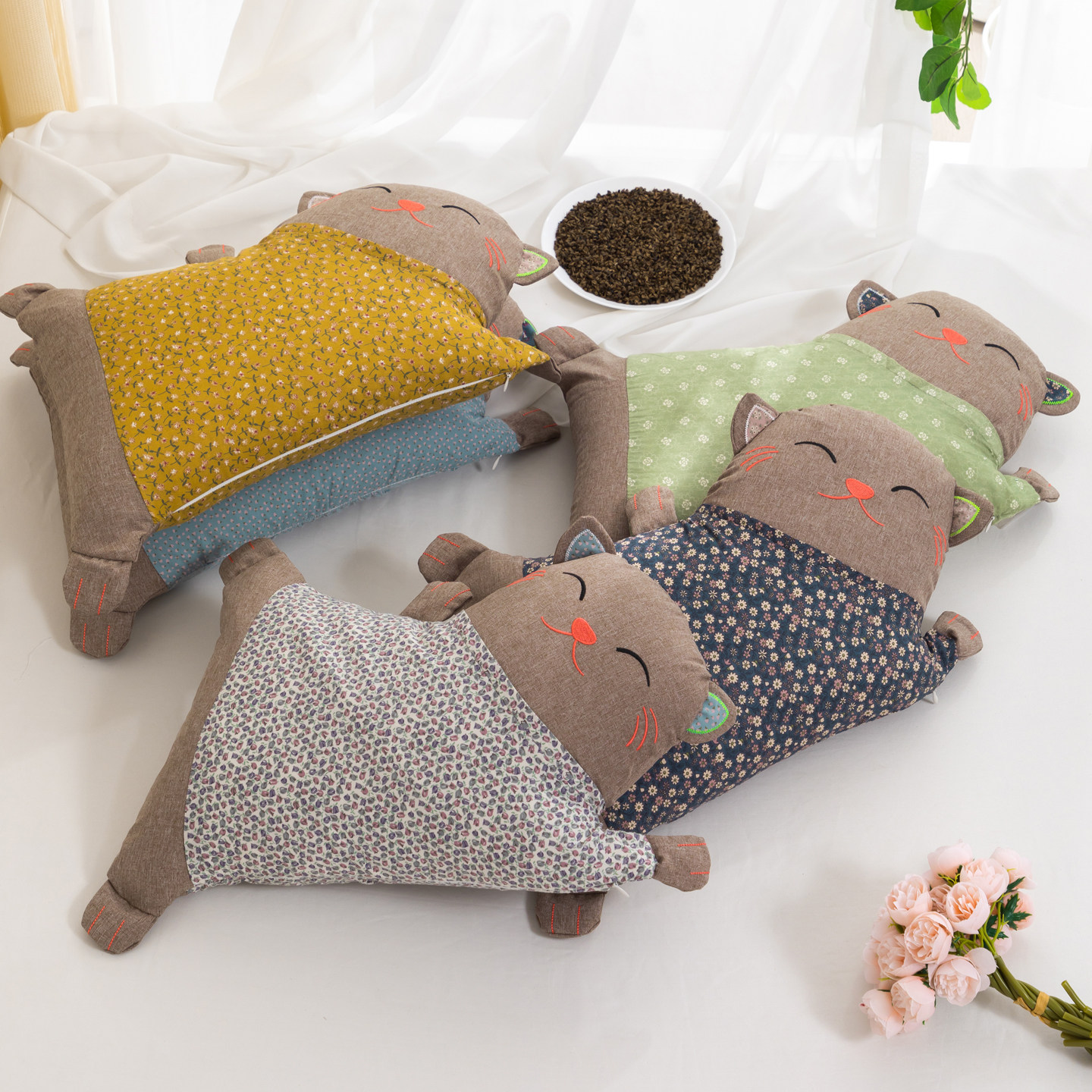 可爱儿童荞麦枕纯棉招财猫荞麦皮枕头枕芯卡通学生护颈椎可拆洗,床上用品,花草枕,淘宝优惠券,粉丝福利购,淘宝优惠卷