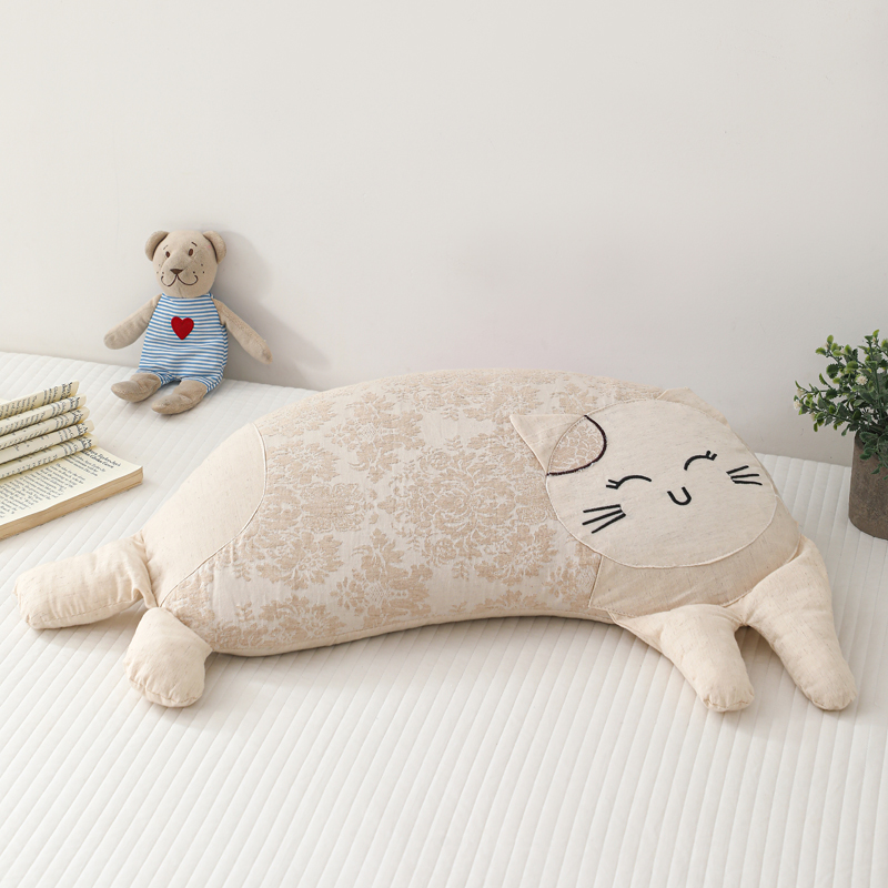 可爱猫棉麻荞麦枕头护颈椎助睡眠成人家用午睡专用不塌陷硬枕单