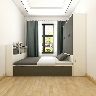 多功能小户型榻榻米床衣柜一体储物单人床1.2米1.5R米1.8m现代简