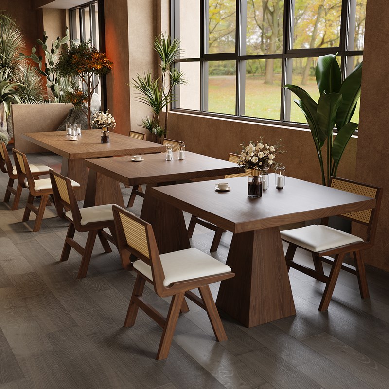 实木小方桌饭桌家用工业风餐桌咖啡桌白蜡木桌子餐饮商用正方形