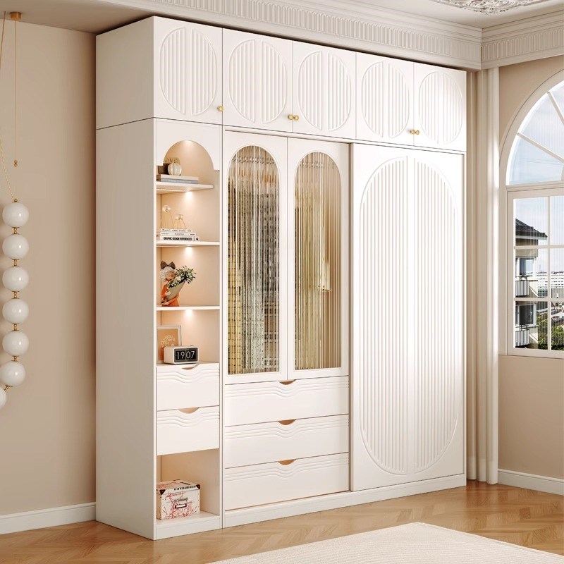 2024年新款奶油风白色家用卧室衣柜推拉门移滑储物柜衣帽间大衣橱