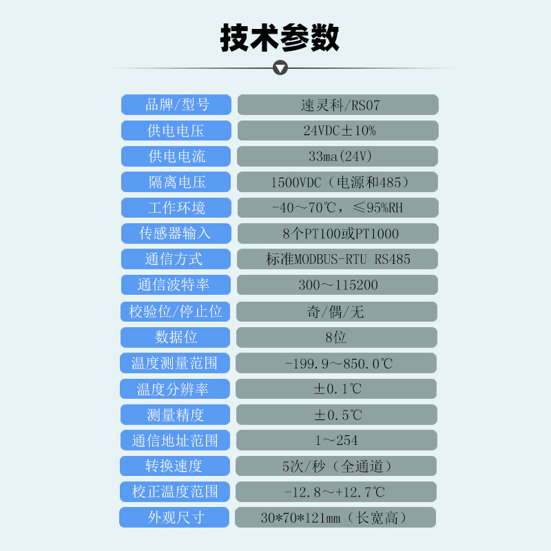 RS07 8通道PT100/PT1000热电阻温度变送器隔离采集模块RS485通讯