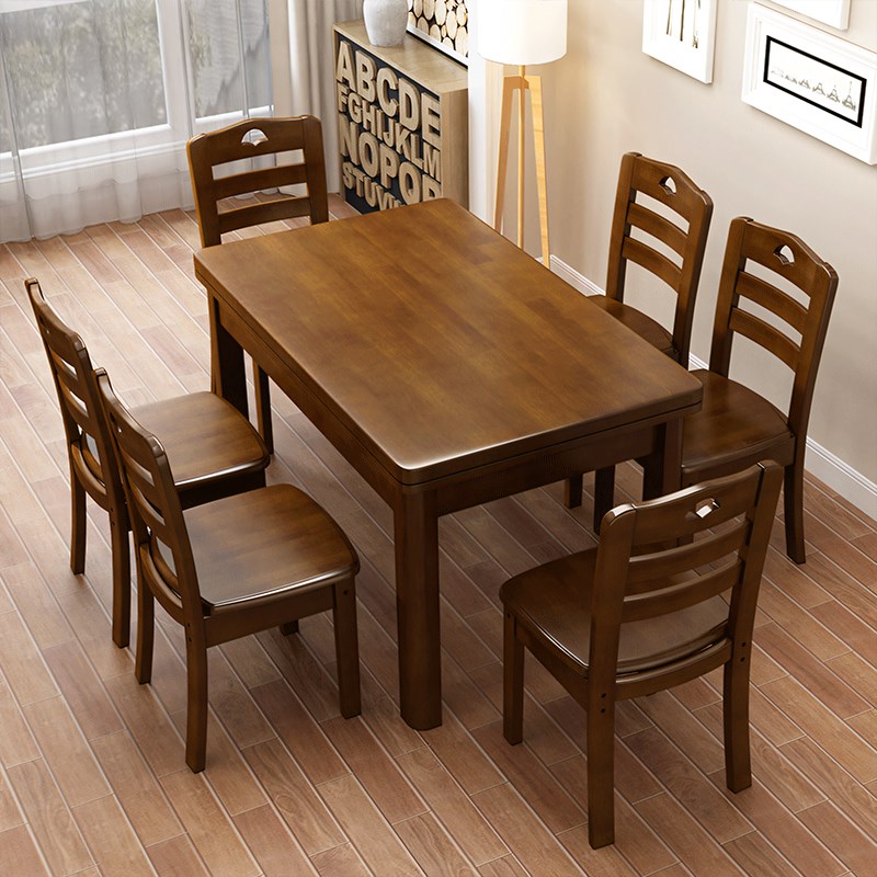 全实木餐桌椅组合长方形1.2米小户型原木西餐桌正方形饭桌6人家用