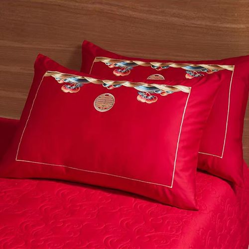 100支长绒棉加大靠枕套60*80CM大红婚庆靠垫抱枕结婚床品婚房配件