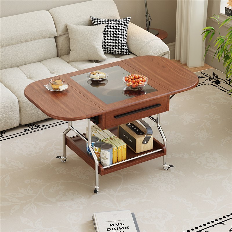 三梦茶几可移动折叠复古茶几客厅家用茶桌新款推车沙发边几边柜
