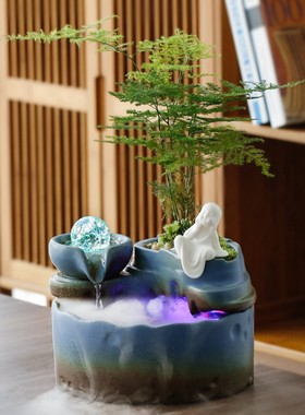 流水摆件小型鱼缸循环水生财招财喷泉景观盆景玄关办公室茶几桌面