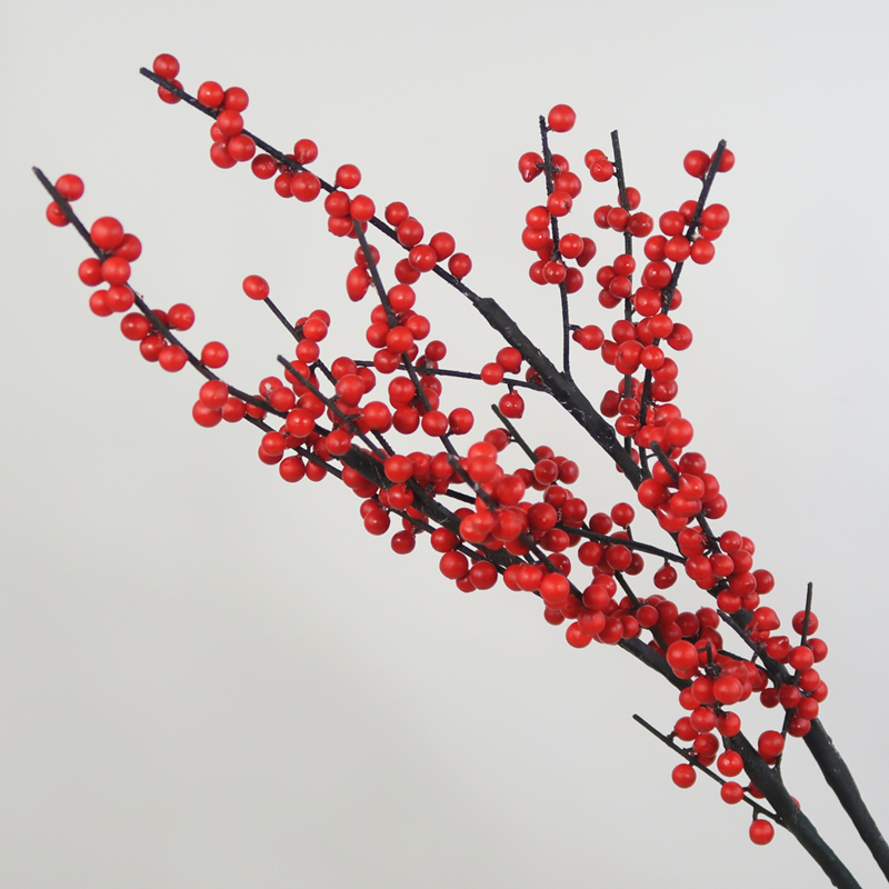 高品质仿真花浆果枝北美冬青干枝复古中式软装插花摆件装饰冬青果