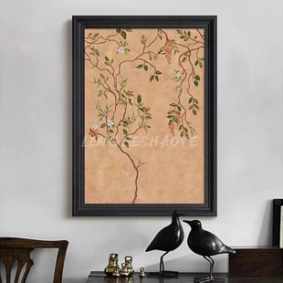 法式复古风抽象餐厅装饰画植物花卉手绘油画客厅中古玄关竖版挂画