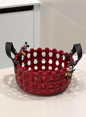 红色水果篮客厅用高端精致高颜值陶瓷果盘茶几家用轻奢高档创意