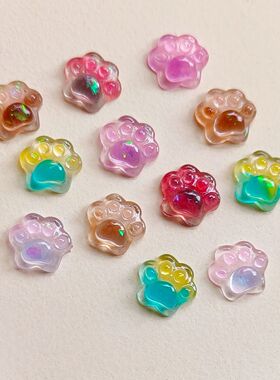 迷你捏捏乐小猫爪硬质双色立体灵动可爱树脂材料diy美甲配饰手工