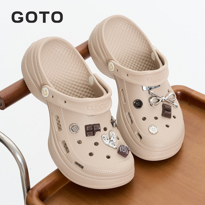 GOTO2026春季新款洞洞鞋女款乐福防滑沙滩鞋厚底增高可外穿凉拖鞋