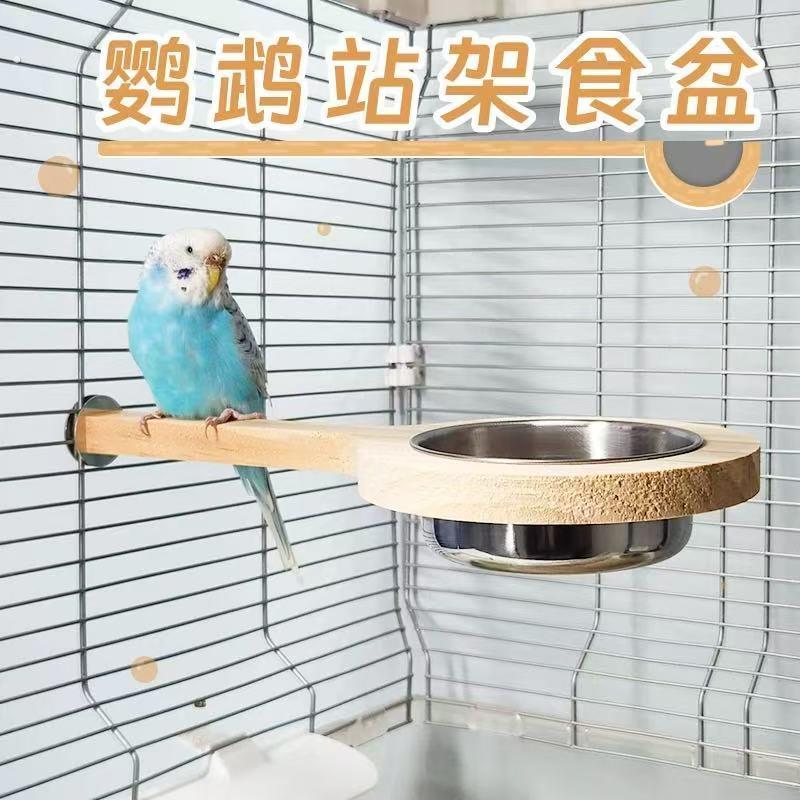 鹦鹉鸟用品鸟笼实木不锈钢喂食盆喂水盆