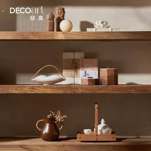 侘寂风民宿度假酒店餐厅开放格餐边柜黑陶瓷器森系田园风装饰摆件