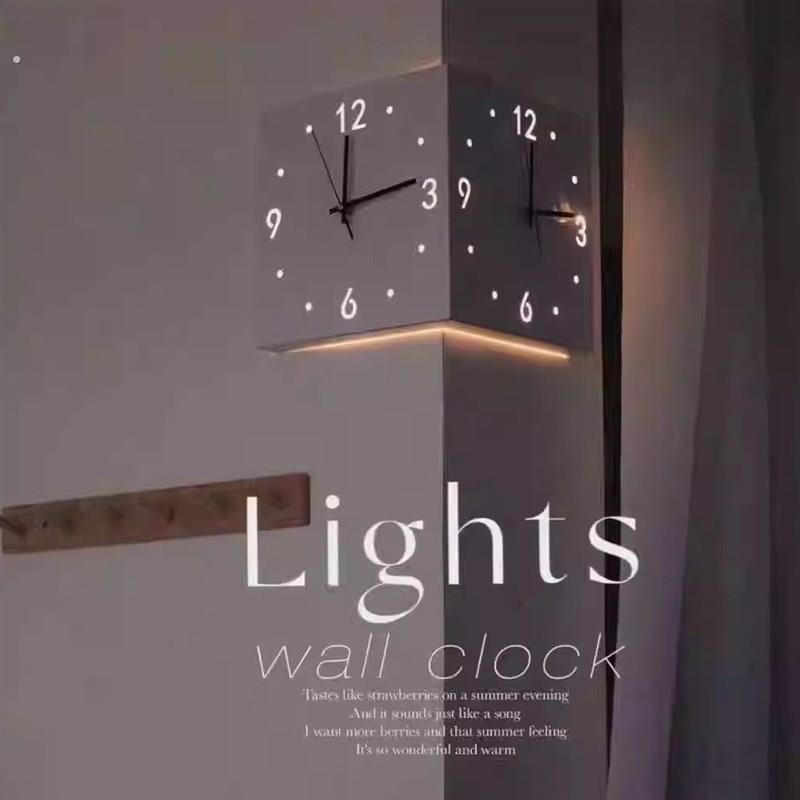 现代风格简约转角挂钟钟静音双面拐角挂钟创意时钟阳角装饰