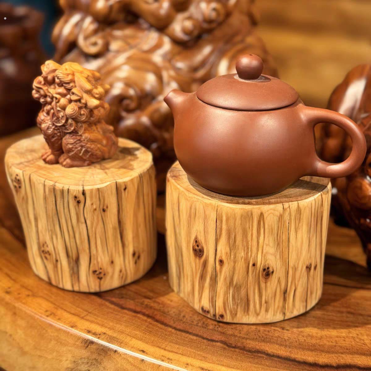 天然崖柏木雕刻凳子实木墩子原木树桩木桩底座树墩茶几配凳支架