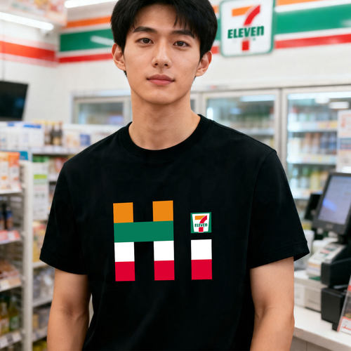 7-11eleven便利店纯棉T恤HI连锁店夏季定制圆领短袖休闲宽松工服