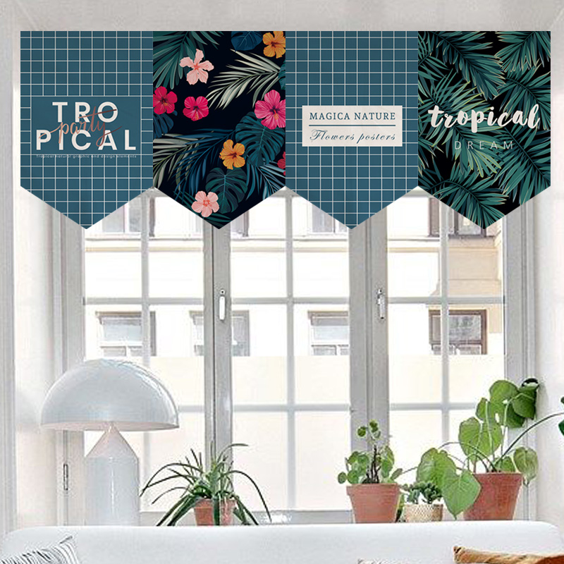 小清新欧式短帘北欧门帘三角旗帘厨房卧室装饰帘子半帘窗户装饰帘