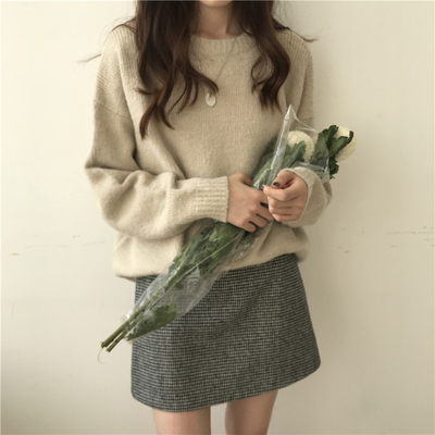 格子毛呢半身裙女松紧腰大码秋冬新款高腰遮肚a字裙百搭包臀短裙